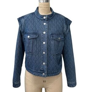 Veronica Beard Jeans Quilted Denim Jacket Medium Wash Button Front Women XL